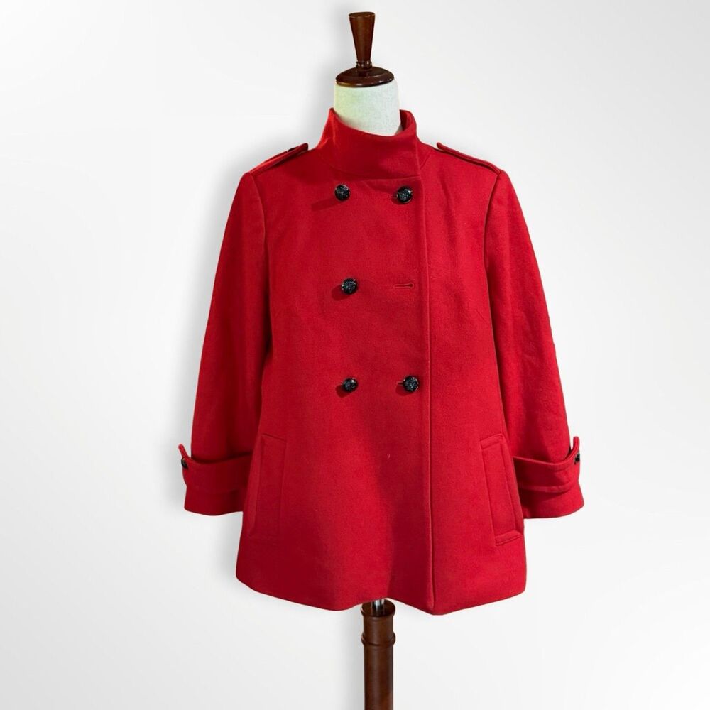 Banana Republic, Red Wool Double Breasted Swing Peacoat, M Festive Autumn Jacket